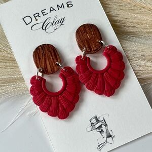 Red Floral Hoop Drop Earrings